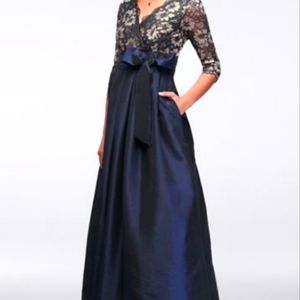 SHANTUNG AND FLORAL LACE BALL GOWN
